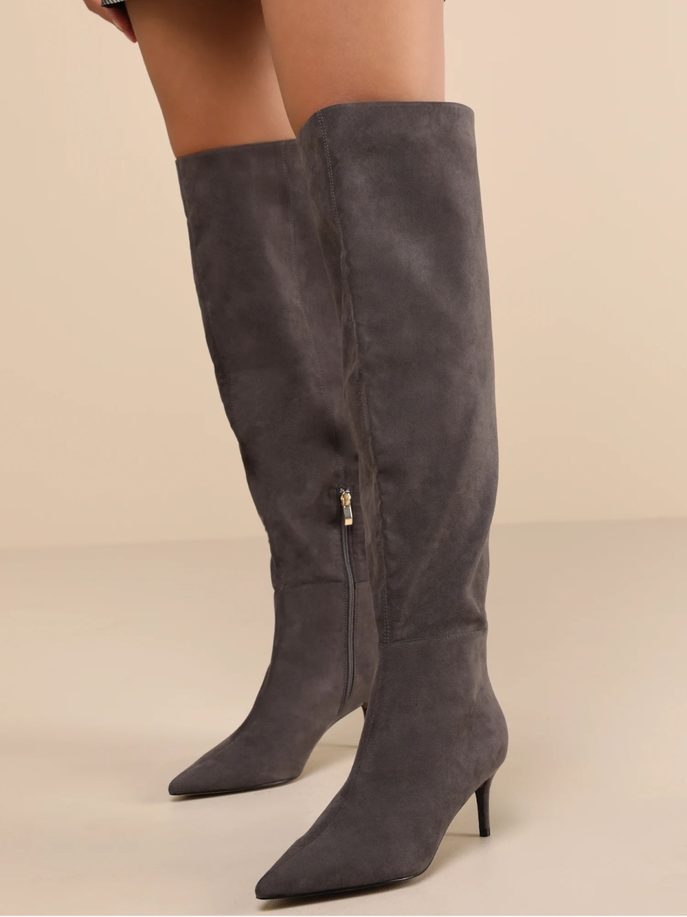 Lulu's Charcoal Suede Over-the-Knee Pointed Toe Boots